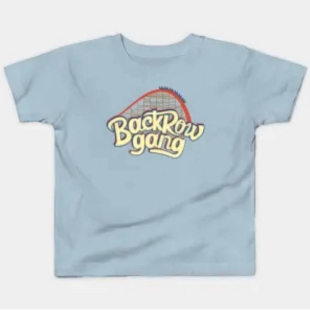Back Row Gang Delta - NEW -Roller Coaster T-Shirt - Light Blue Size 5/6.